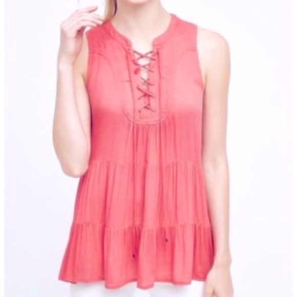 Anthropologie Floreat Pink Lace Up Tank Top Tunic Tiered Flowy Women Medium - Picture 1 of 7